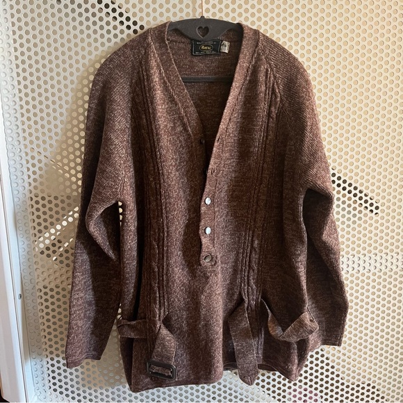 Vintage Berne Belted Virgin Wool Knit Sweater Size M/L in Chestnut Brown - Picture 11 of 12